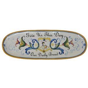 Fitz & Floyd Ricamo Oval Bread Tray Give Us This Day Our Daily Bread Ceramic